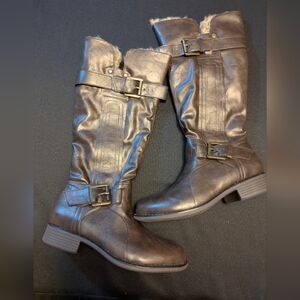 Brown Knee-High Buckle Boots